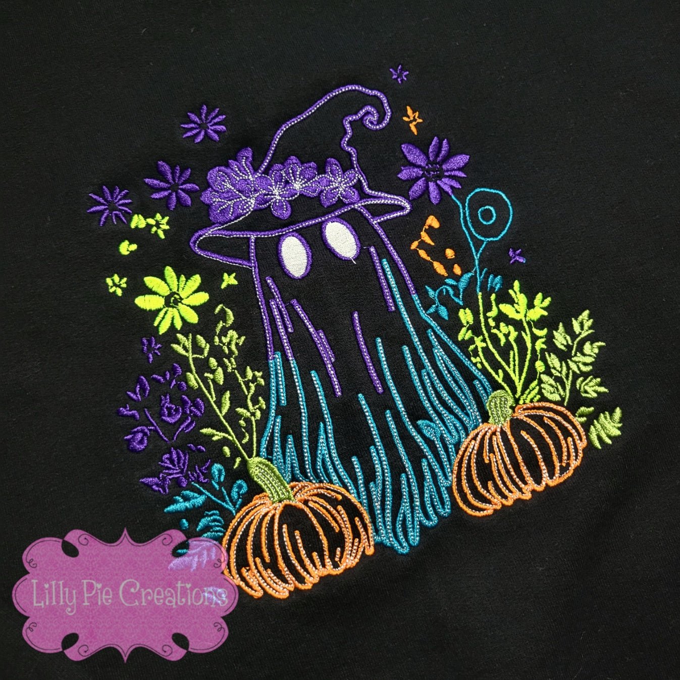 Embroidered Neon Ghost Halloween Sweatshirt