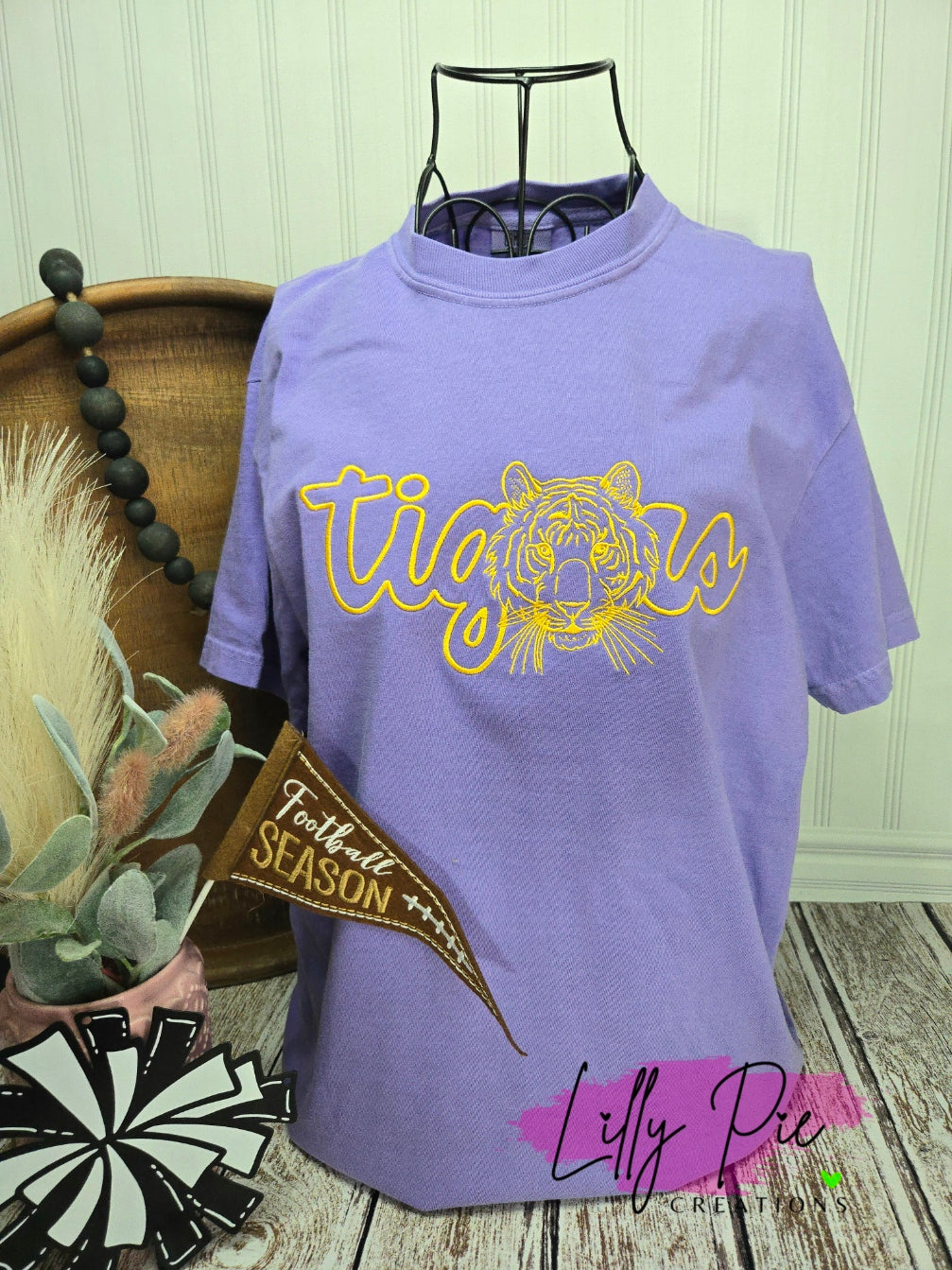 Script Embroidered Tigers Violet Comfort T-shirt (Sweatshirt Available too)
