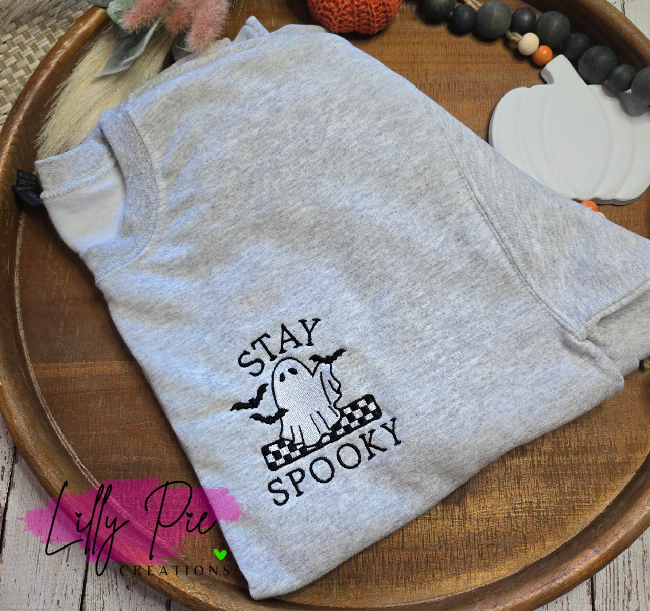 Stay Spooky Ghost and Bats Embroidered Halloween Sweatshirt