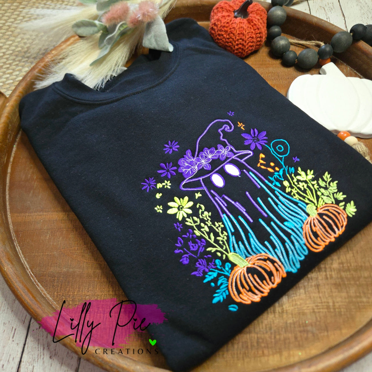 Embroidered Neon Ghost Halloween Sweatshirt