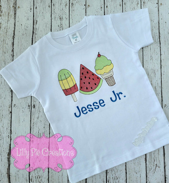 Summer Treats Trio Personalized Shirt - Summer Embroidered Shirt for Kids