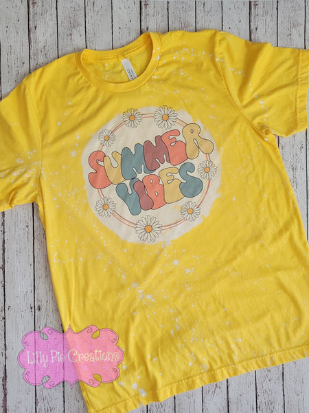 Groovy Summer Vibes Bleached T-Shirt - Yellow Beach Tee