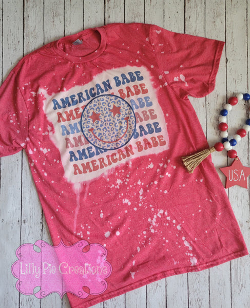 American Babe Groovy 4th of July T-shirt - 4th of July Bleached Tee
