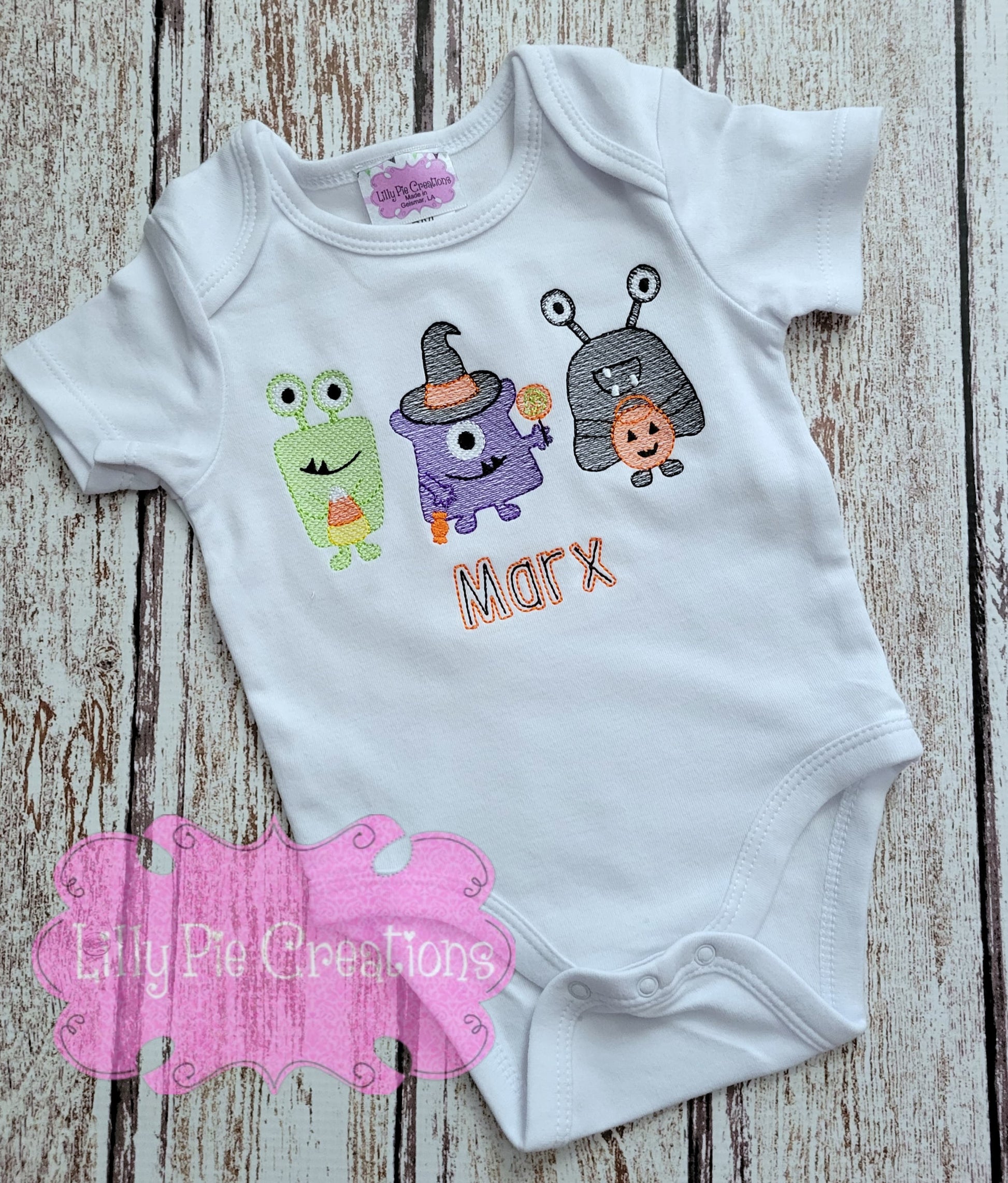 Personalized Monster Trio Boys Halloween Shirt - Embroidered Halloween Boys Shirt