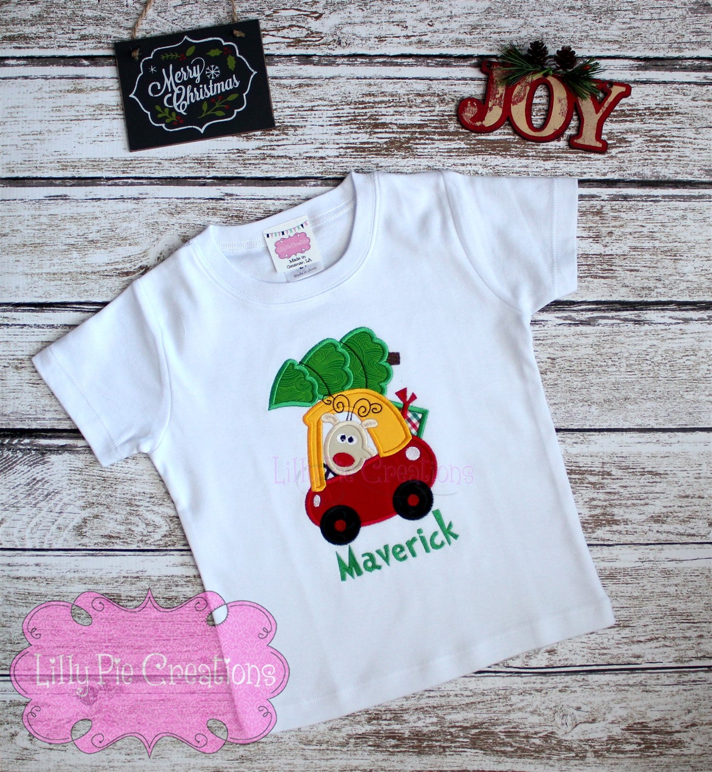 Reindeer Coupe Kids Christmas Applique Shirt