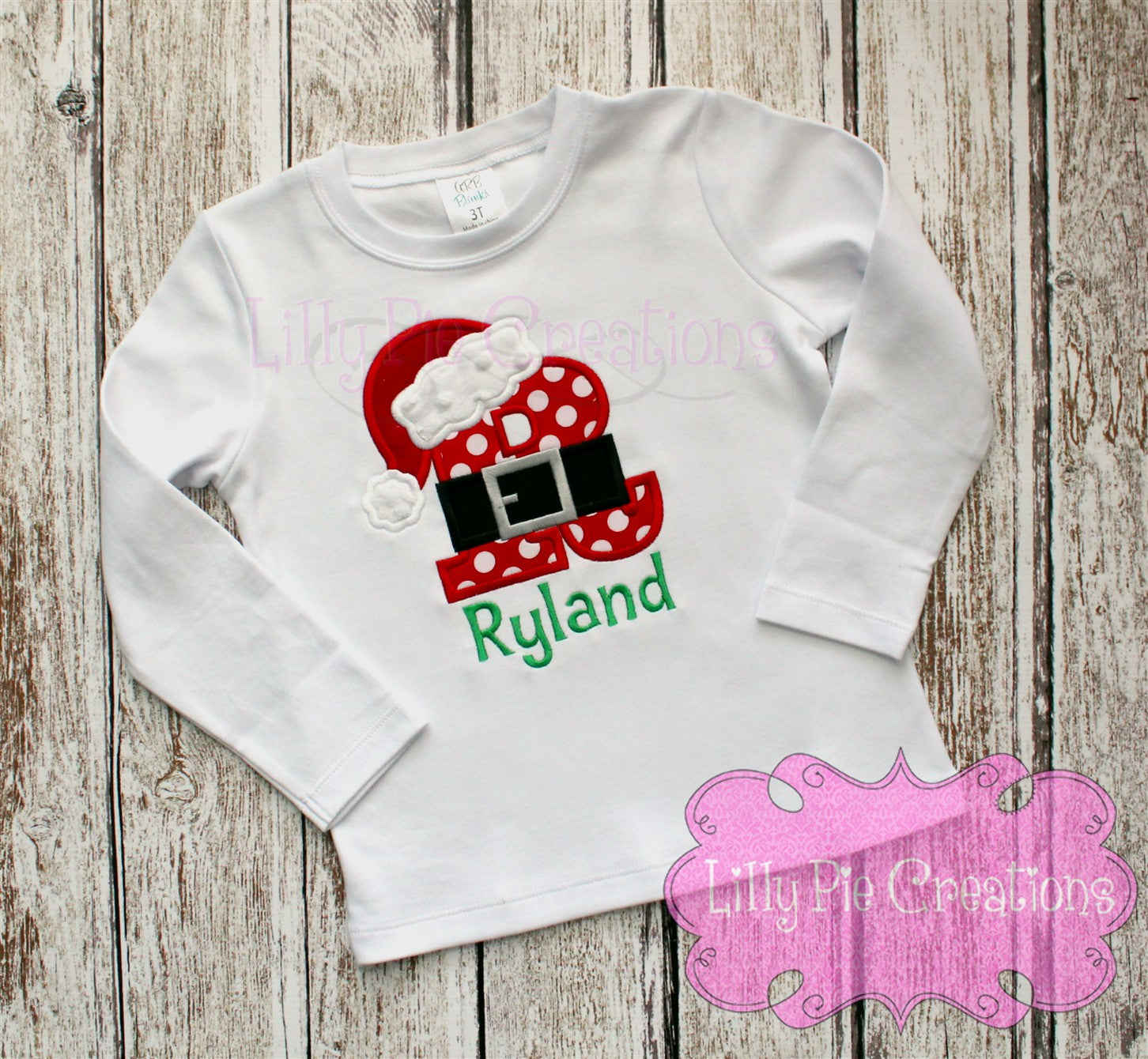 Santa Initial Personalized Applique Christmas Shirt