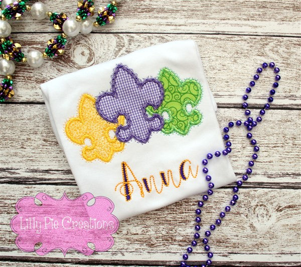Girls Fleur De Lis Mardi Gras Applique Shirt