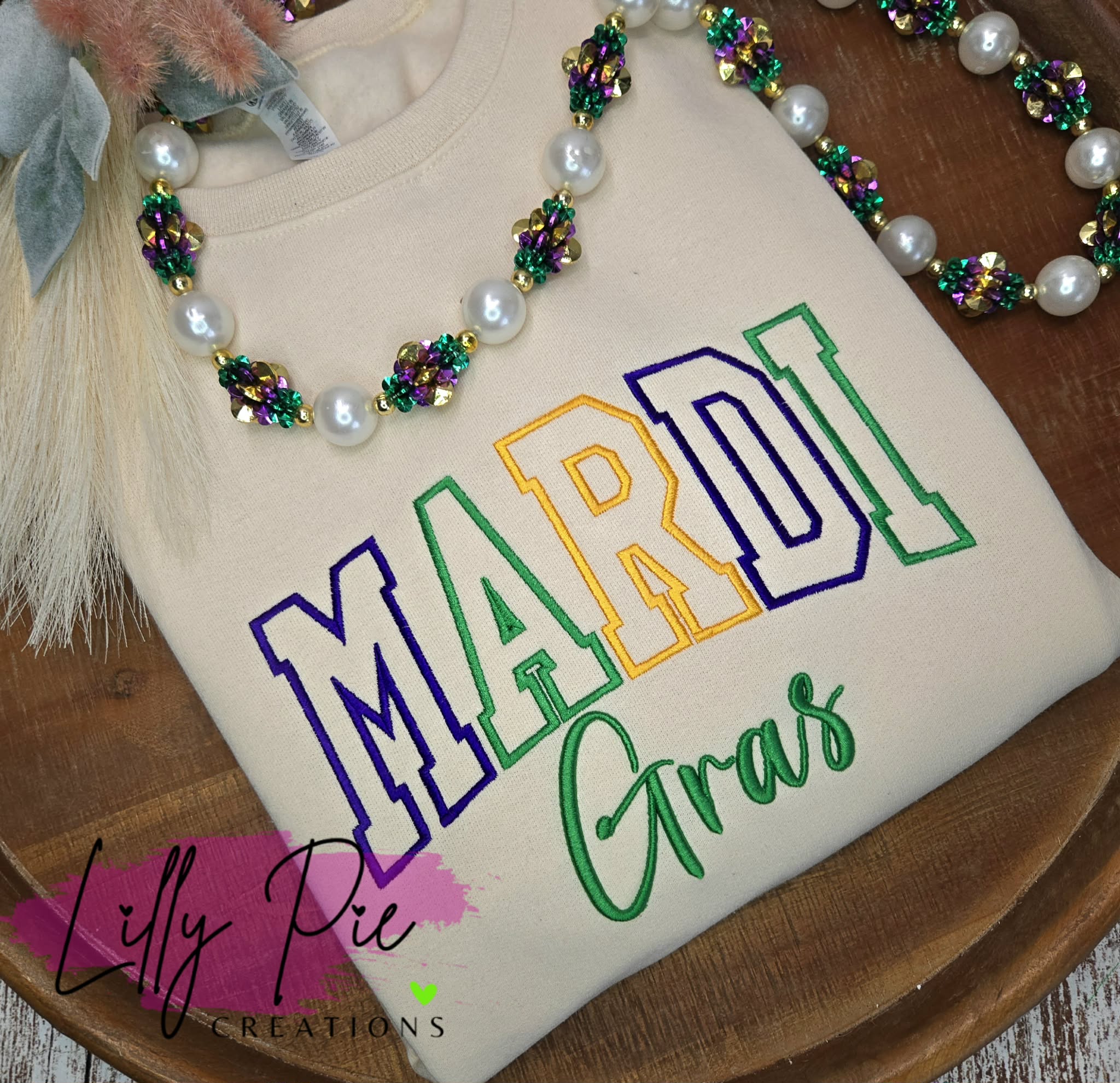 Varsity Mardi Gras Puff Embroidered Sweatshirt