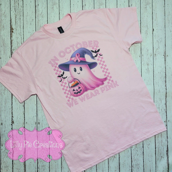 In October We Wear Pink - Breast Cancer Awareness Halloween Shirt or Sweatshirt