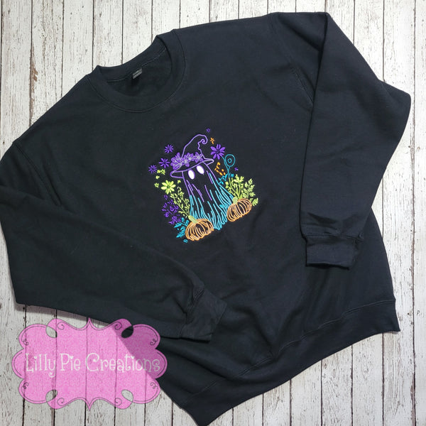 Embroidered Neon Ghost Halloween Sweatshirt