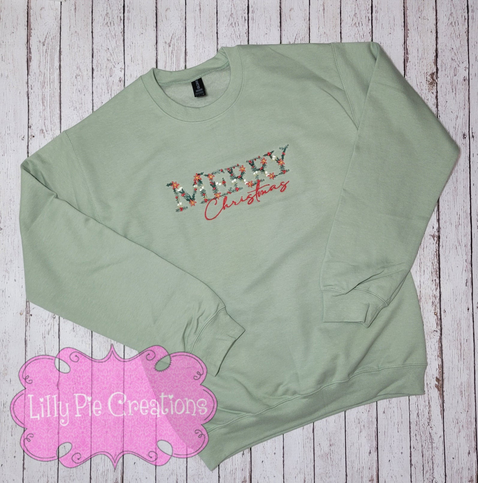 Merry Christmas Floral Embroidered Sweatshirt