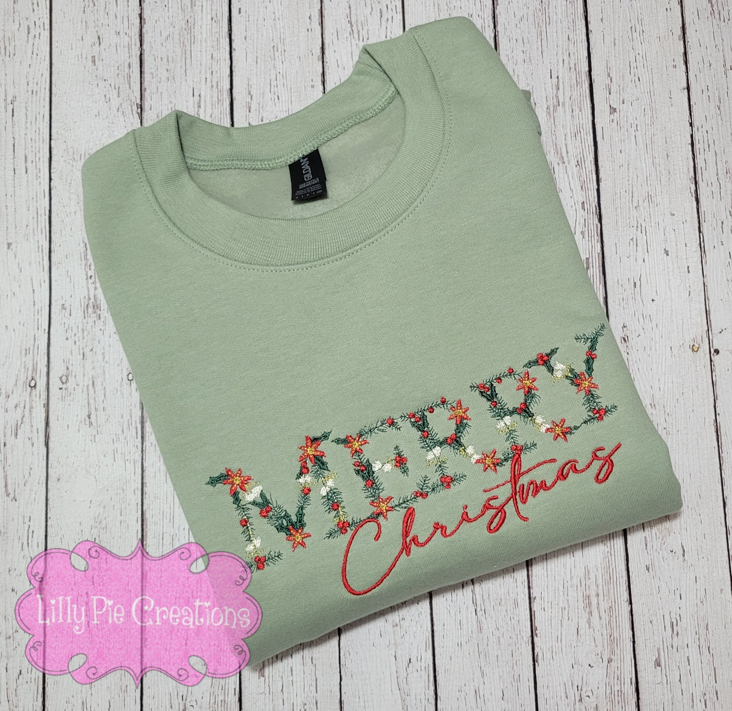 Merry Christmas Floral Embroidered Sweatshirt