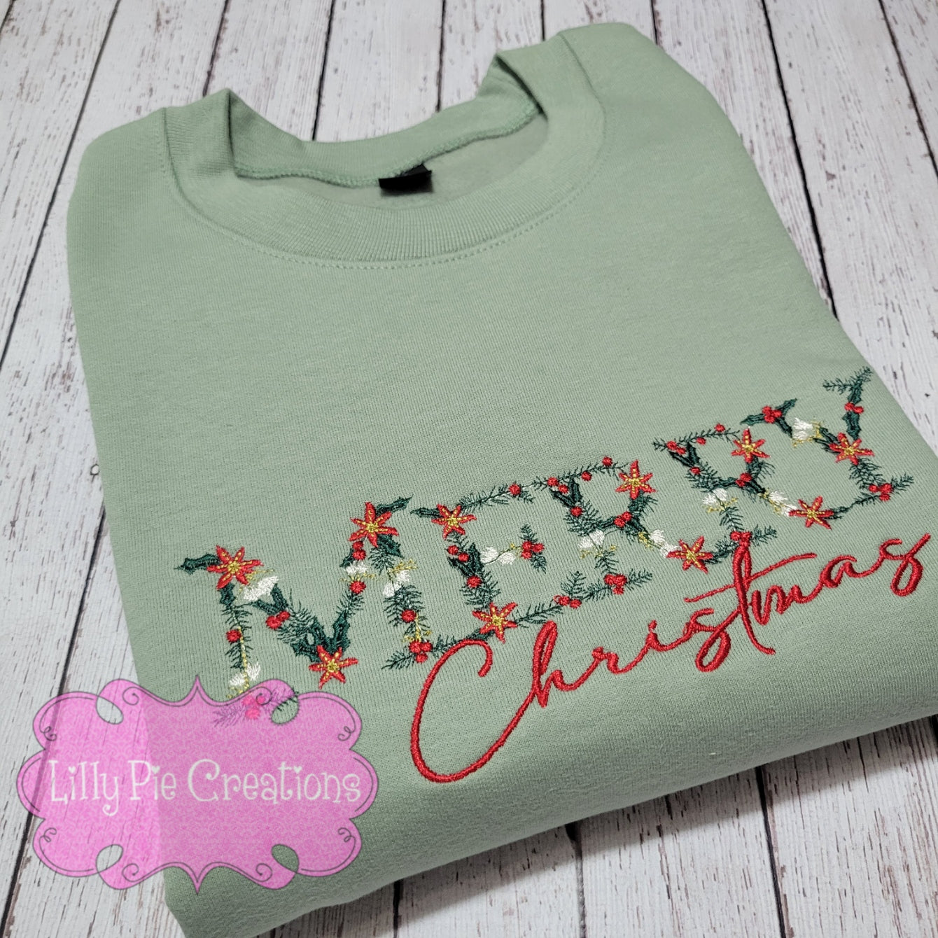 Merry Christmas Floral Embroidered Sweatshirt