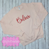 Puff Believe Embroidered Christmas Sweatshirt -Dusty Rose Sweatshirt