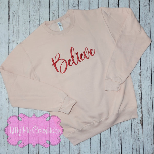 Puff Believe Embroidered Christmas Sweatshirt -Dusty Rose Sweatshirt