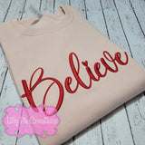 Puff Believe Embroidered Christmas Sweatshirt -Dusty Rose Sweatshirt