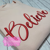 Puff Believe Embroidered Christmas Sweatshirt -Dusty Rose Sweatshirt