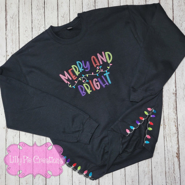 Merry and Bright Embroidered Sweatshirt with Side Light Designs