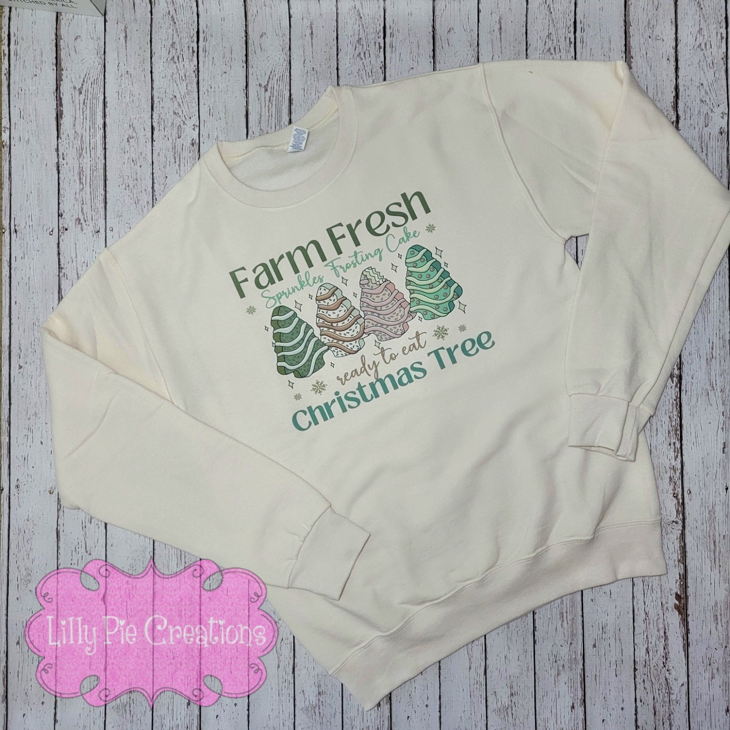Farm Fresh, Christmas Tree Cake Sublimated Cream Sweatshirt