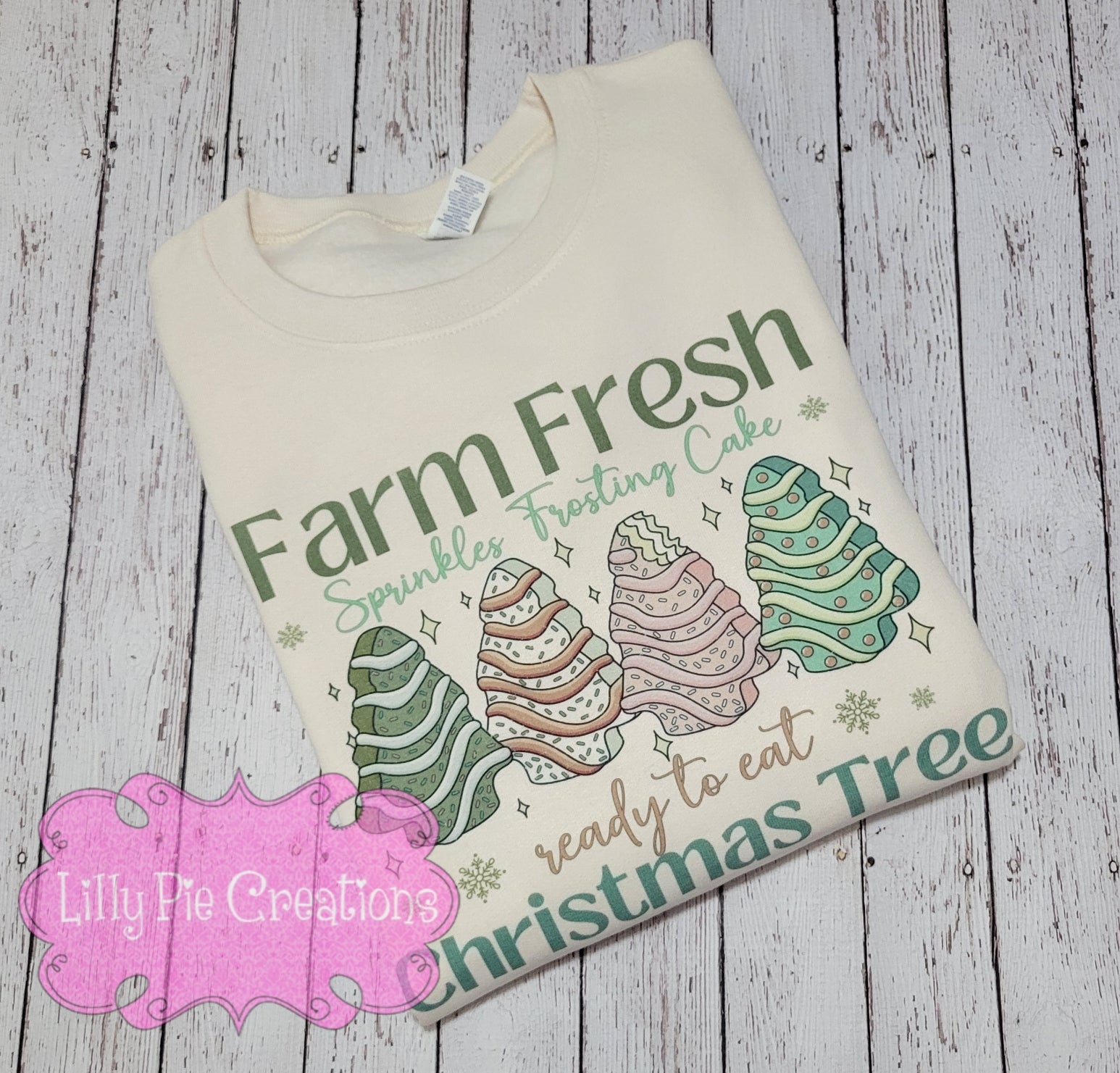Farm Fresh, Christmas Tree Cake Sublimated Cream Sweatshirt