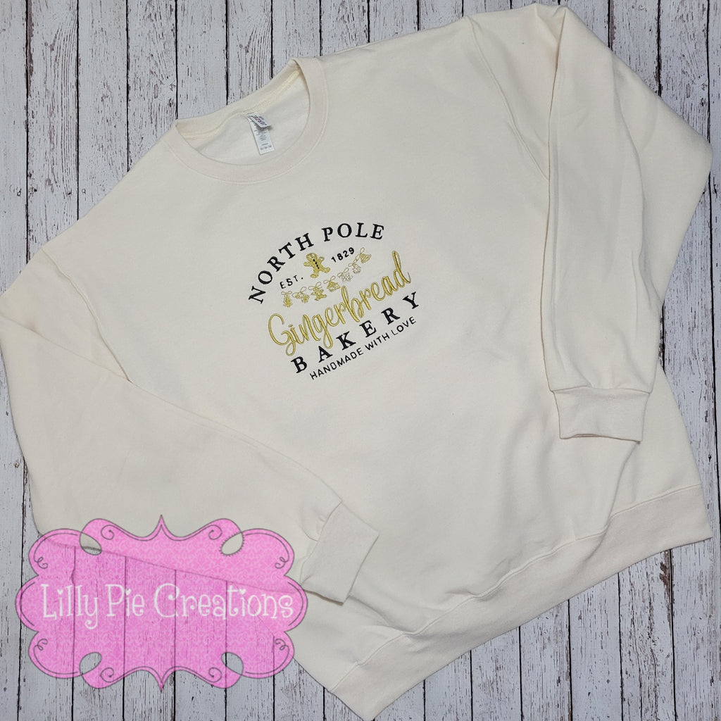 North Pole Gingerbread Bakery Embroidered Christmas Sweatshirt