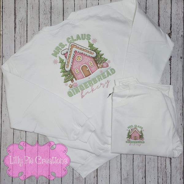 Mrs. Claus Gingerbread Bakery Sublimated White Sweatshirt