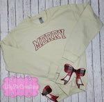 Preppy Merry Sweatshirt with Bow Side Designs