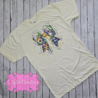 Mardi Gras Bow Sublimated Cream Colored Tri-blend Tee