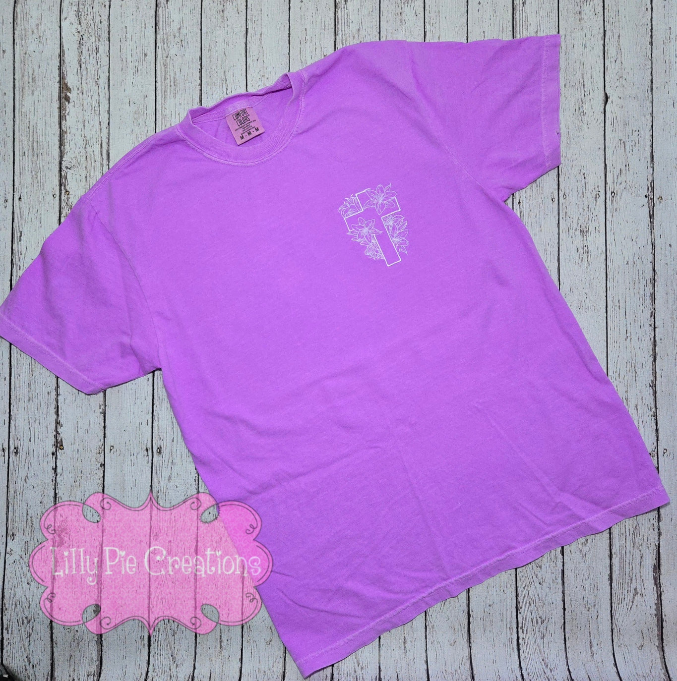 Cross with Lilies Embroidered Shirt - Comfort Colors Easter Shirt
