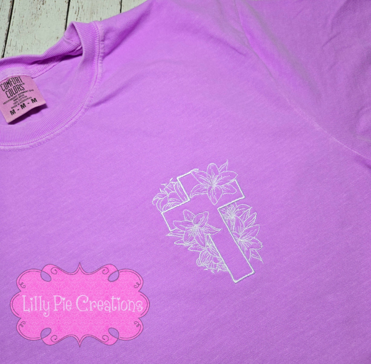Cross with Lilies Embroidered Shirt - Comfort Colors Easter Shirt