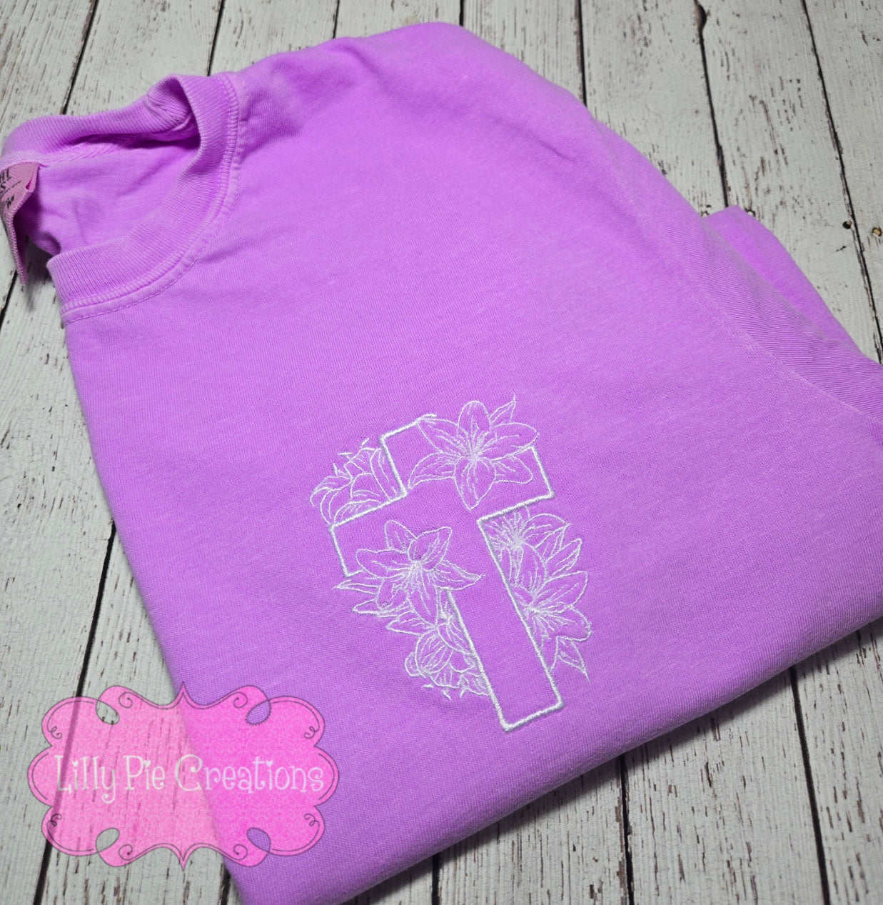 Cross with Lilies Embroidered Shirt - Comfort Colors Easter Shirt