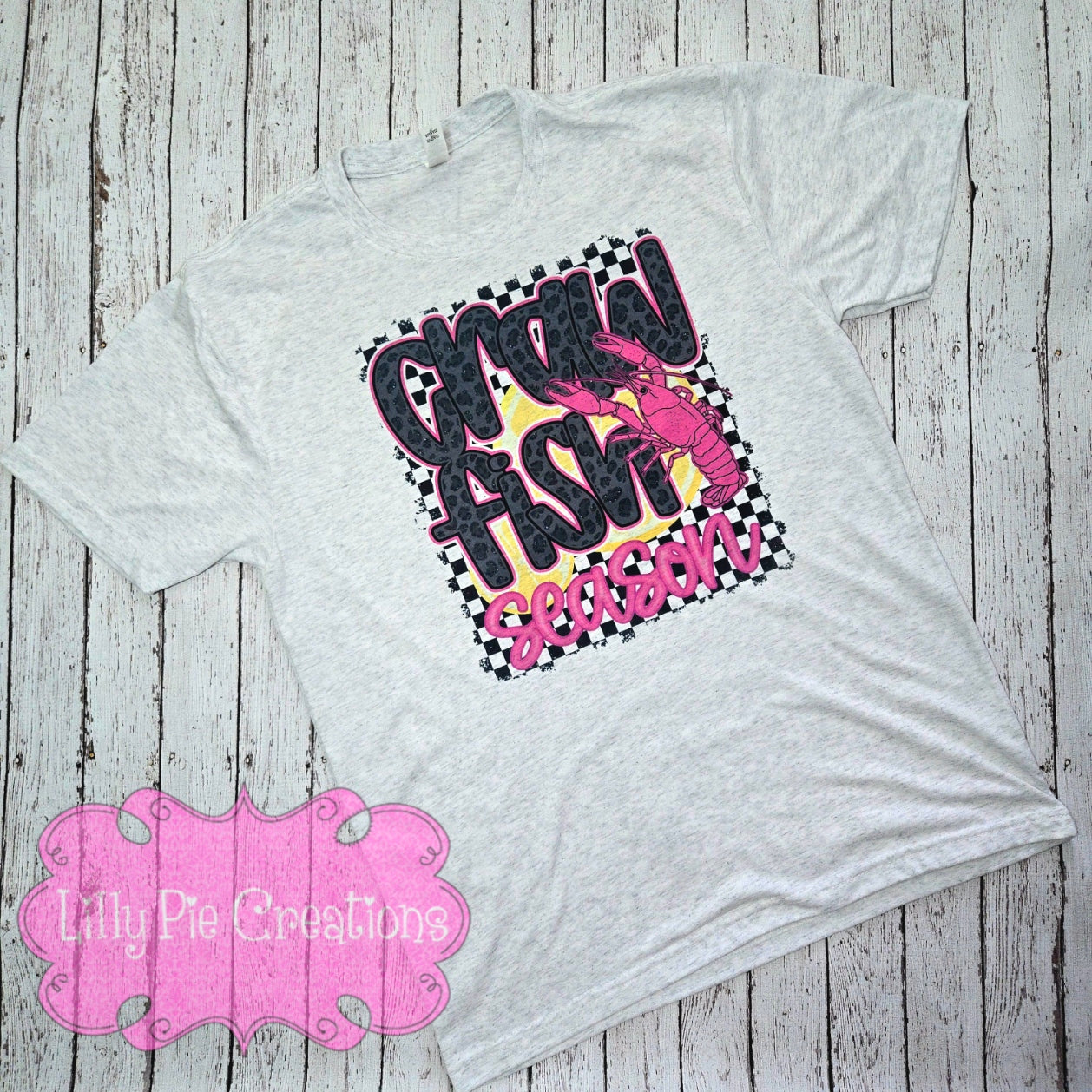 Crawfish Season T-shirt - Checkered Pink & Black Trendy Crawfish Tee