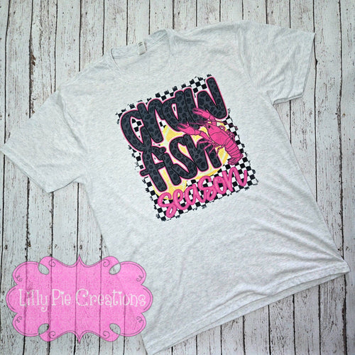 Crawfish Season T-shirt - Checkered Pink & Black Trendy Crawfish Tee