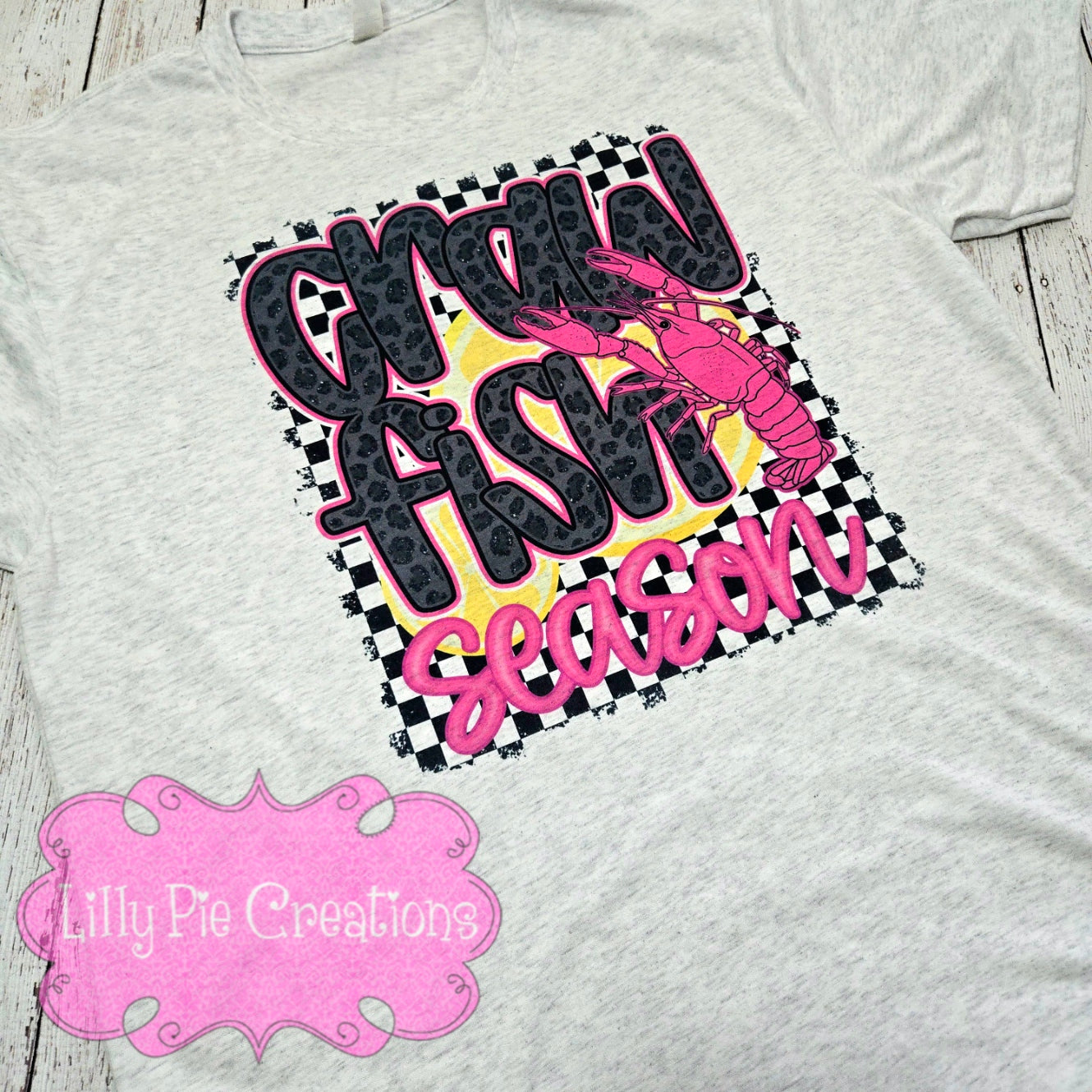 Crawfish Season T-shirt - Checkered Pink & Black Trendy Crawfish Tee