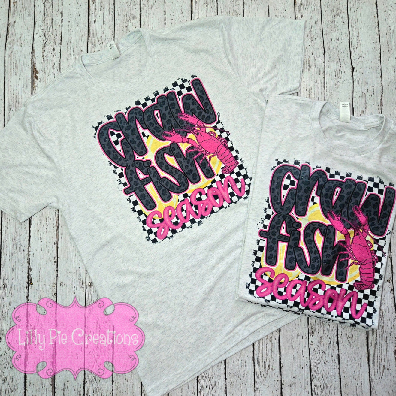 Crawfish Season T-shirt - Checkered Pink & Black Trendy Crawfish Tee