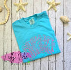 Sunkissed Comfort Colors Embroidered T-shirt - Lagoon Blue and Hot Pink