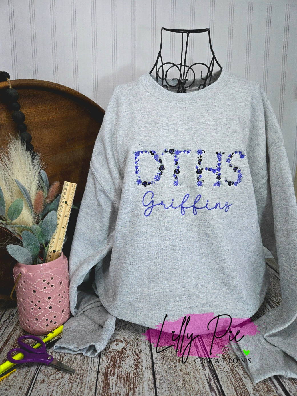 Floral School Initial and Mascot Sweatshirt - Custom Orders Welcome