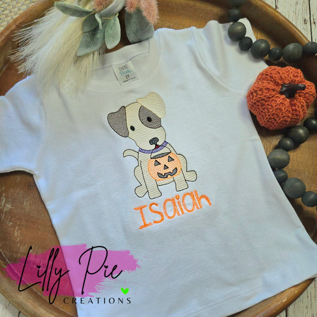 Embroidered Halloween Puppy Shirt - Personalized Halloween Tee