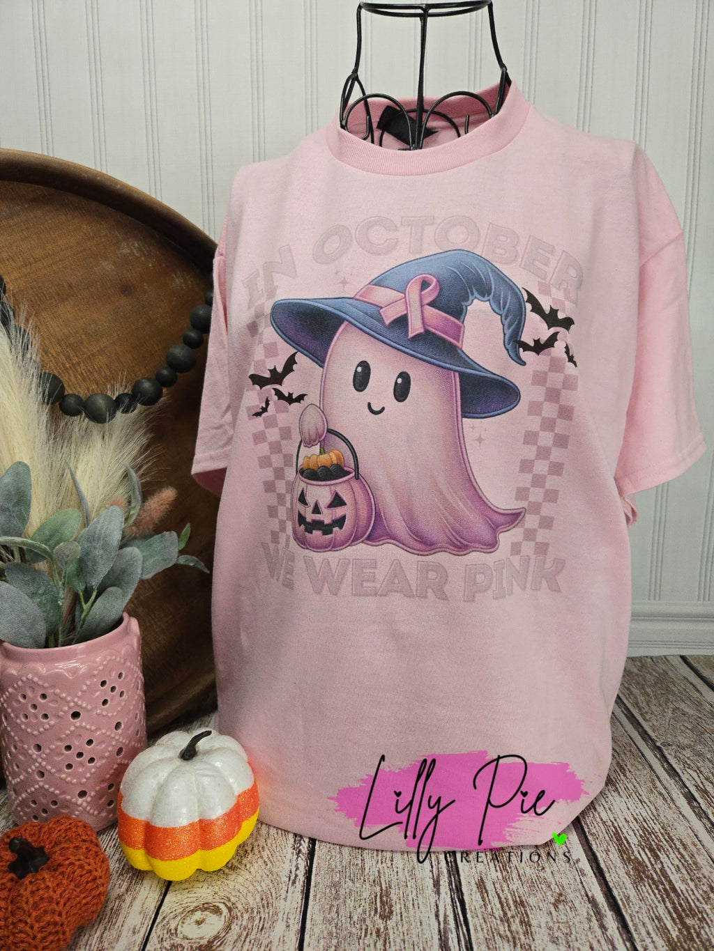 In October We Wear Pink - Breast Cancer Awareness Halloween Shirt or Sweatshirt