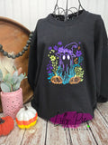 Embroidered Neon Ghost Halloween Sweatshirt