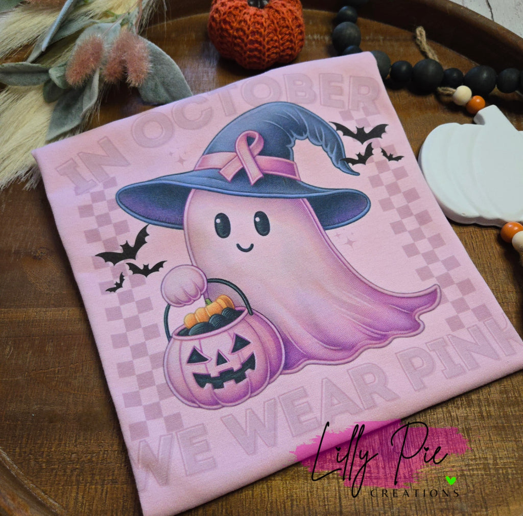 In October We Wear Pink - Breast Cancer Awareness Halloween Shirt or Sweatshirt