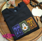 Halloween Stamp Embroidered Sweatshirt - Bows and Ghost Black Sweatshirt