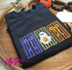 Halloween Stamp Embroidered Sweatshirt - Bows and Ghost Black Sweatshirt