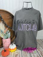Feeling Witchy Embroidered Halloween Comfort Colors T-Shirt