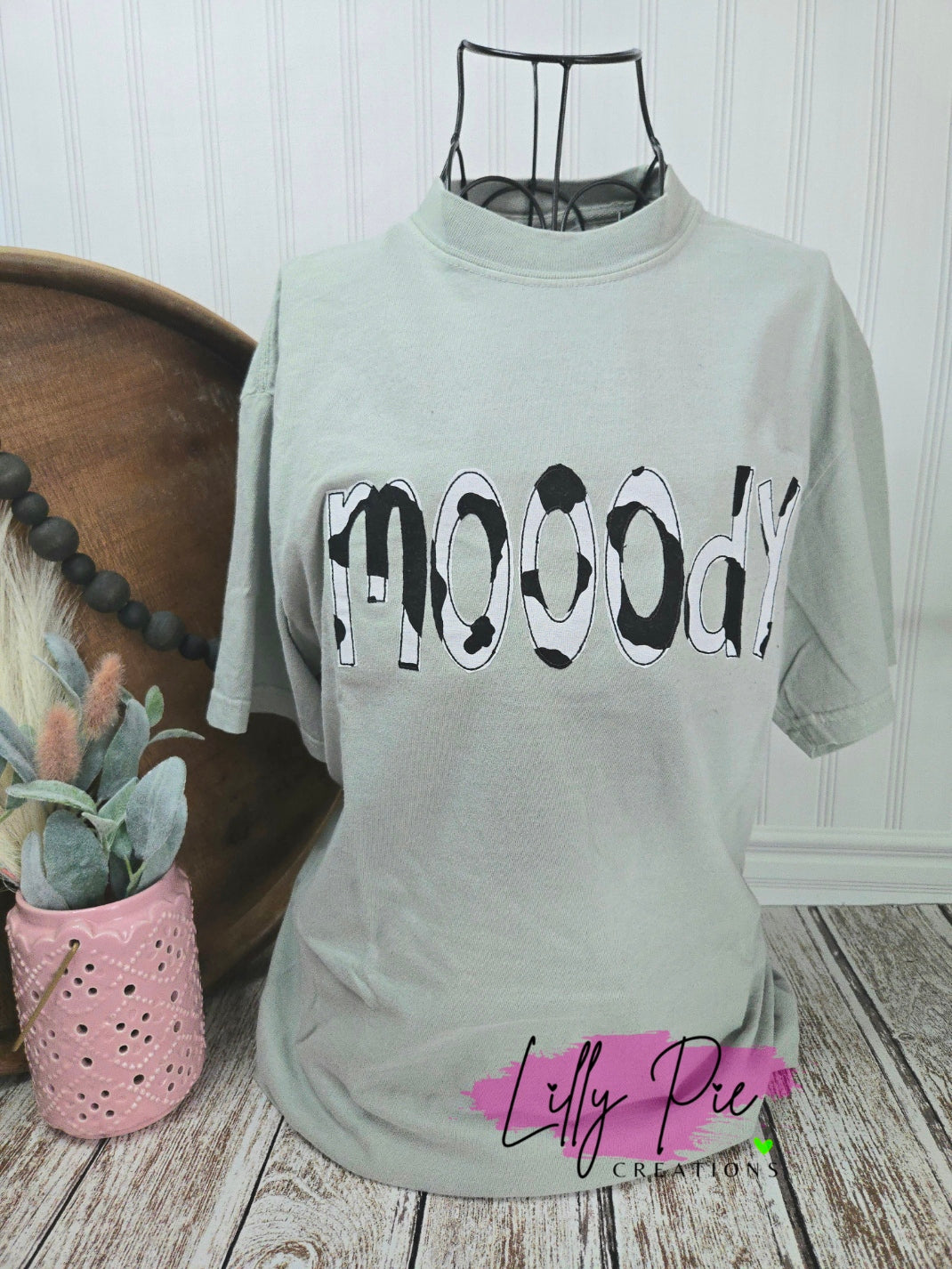 Moody Applique Comfort Color Shirt - Cow Print T-shirt