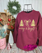 Merry & Bright Christmas Tree & Bow Sweatshirt
