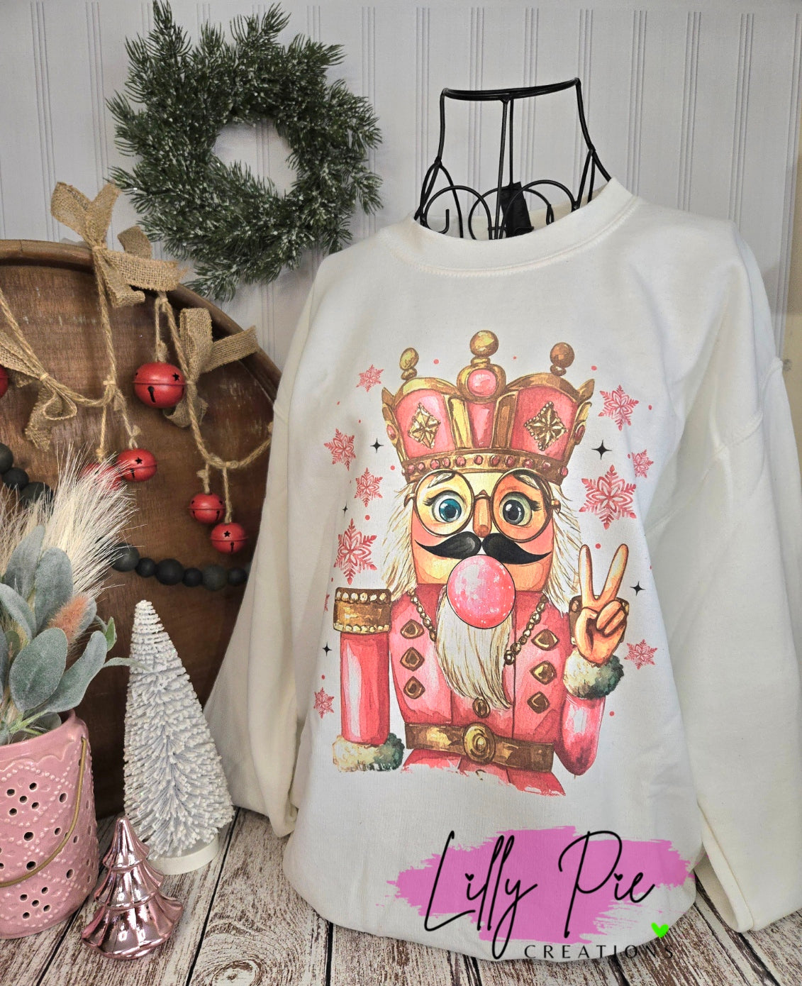 Nutcracker with Bubble Sublimated Sweatshirt- White & Light Pink Available