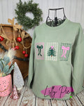Christmas Stamps Embroidered Sage Sweatshirt