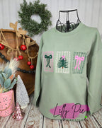 Christmas Stamps Embroidered Sage Sweatshirt