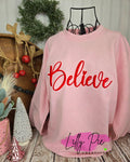 Puff Believe Embroidered Christmas Sweatshirt - Light Pink Sweatshirt
